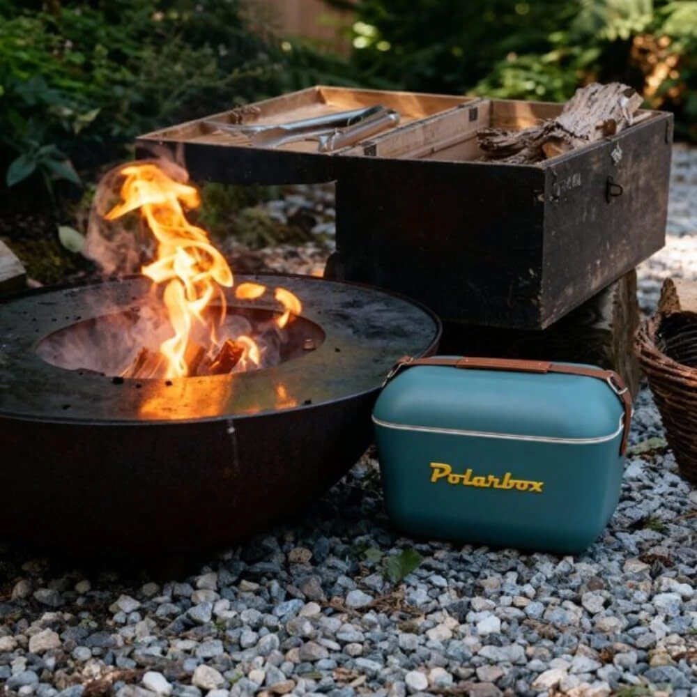 Cooler Retro 20l - Azul e Amarelo com Alça Marrom