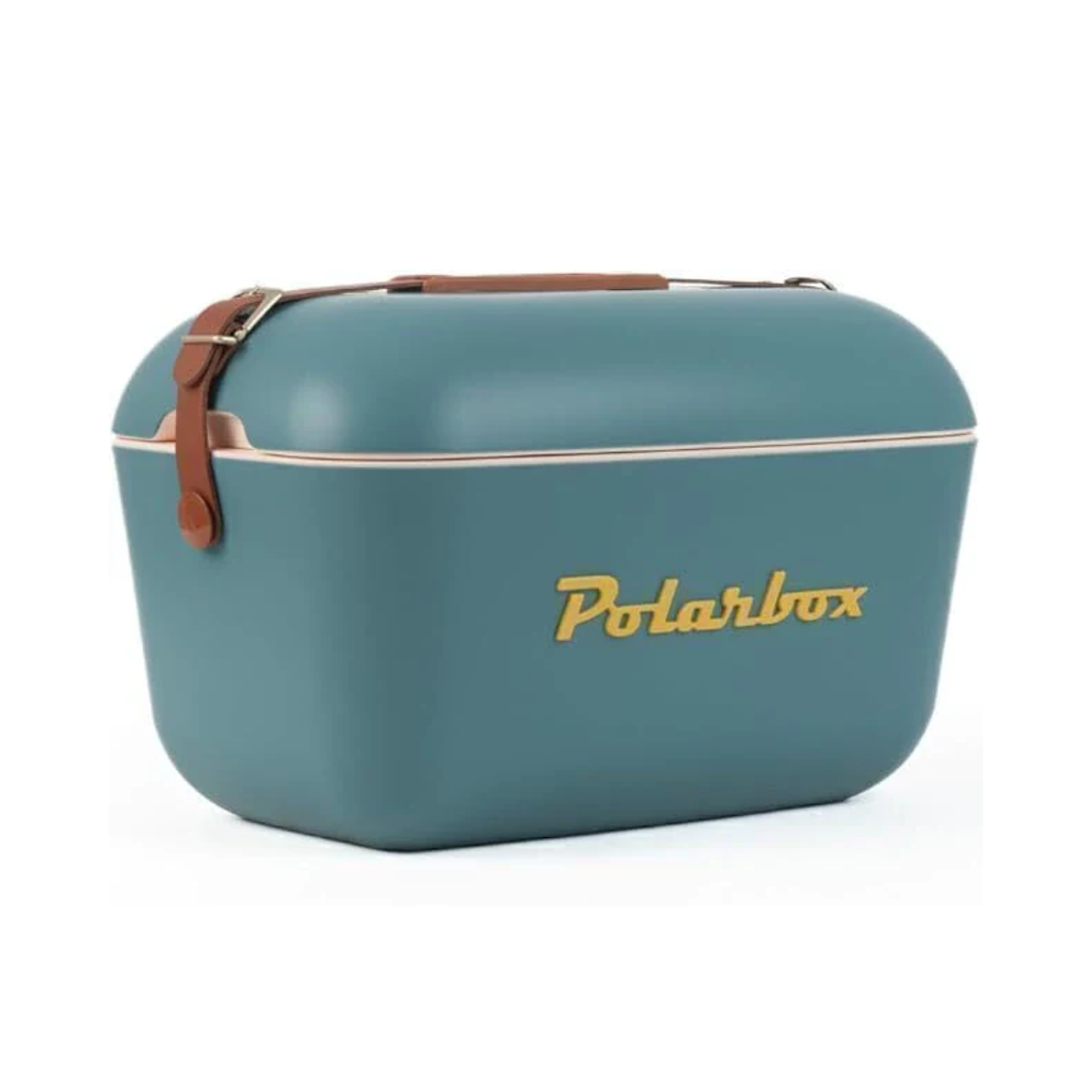 Cooler Retro 20l - Azul e Amarelo com Alça Marrom