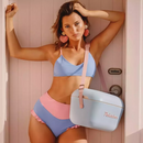 Nevera retro de 20 litros - Azul cielo con asa rosa