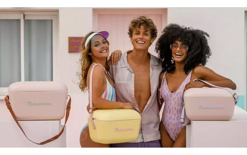 Cooler Retro 20l - Rosa Nude com Alça Marrom